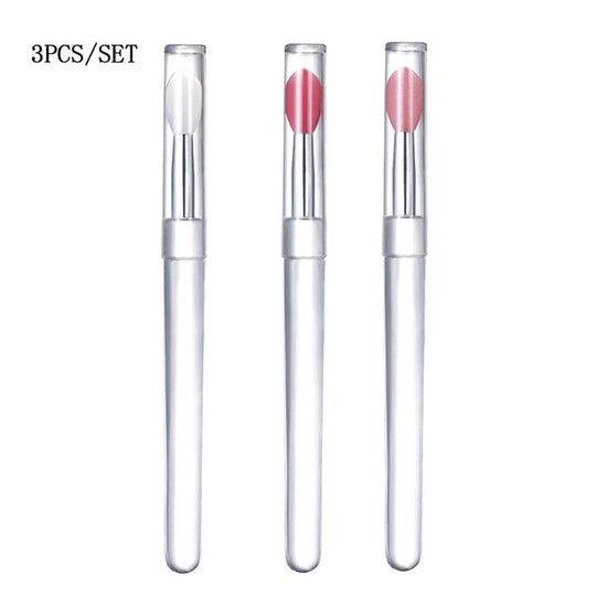 1/3/5pcs Flat Silicone Applicator Sticks Reusable Lip Brush With Cover For Dust Prevention Silicone Nail Powder Applying Tools - Tasawoq
