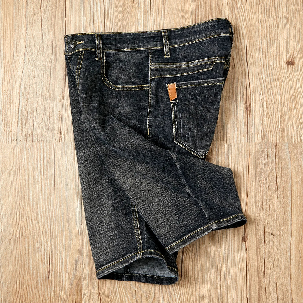 Summer Shorts Jeans Men Denim Pants Stretch Dark Blue Fashion Design Men's Jeans Slim Straight Male Short Jeans Hombre - Tasawoq