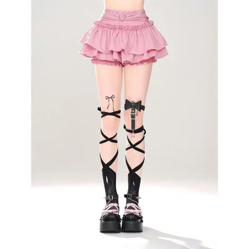 Pink A- line Mini Skirt Women's Summer 2024 New Style Puffy Slimming Cake Skirt A- line Pleated Dress Lightweight Fashion - Tasawoq