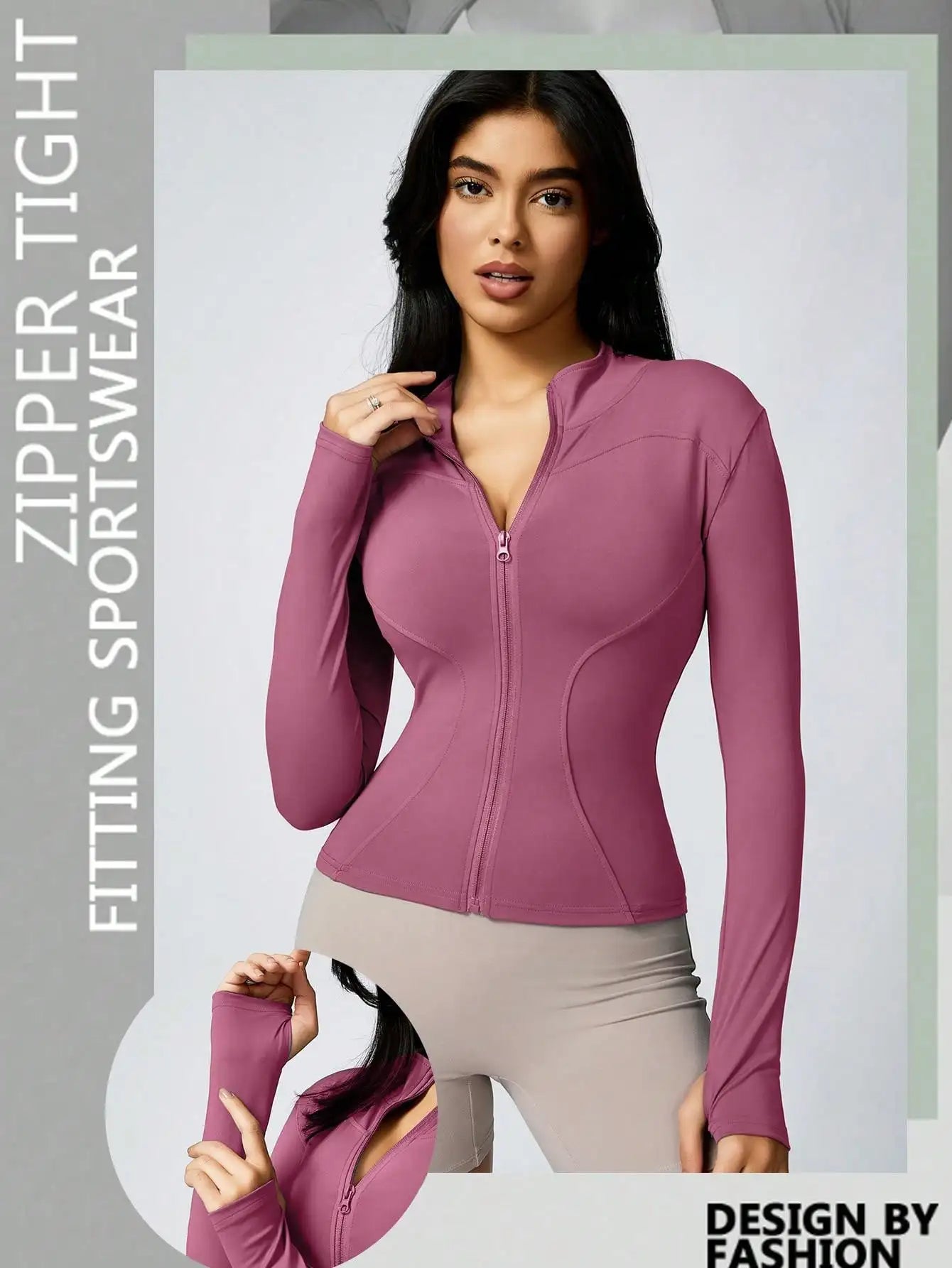 Women's Solid Color Zipper Turtleneck Sports Jacket, Long-Sleeved Sports Top, Gym Wear, Ladies' Sportswear for Indoor and Outdoo - Tasawoq