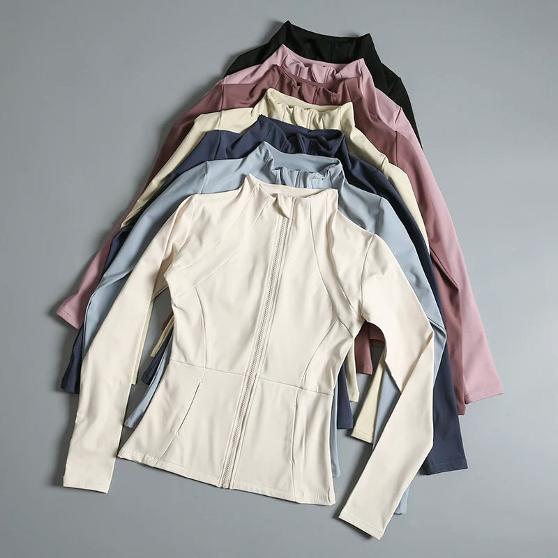 New yoga wear ladies coat round high elastic loose exercise yoga fitness long sleeve stand-up collar yoga tops - Tasawoq