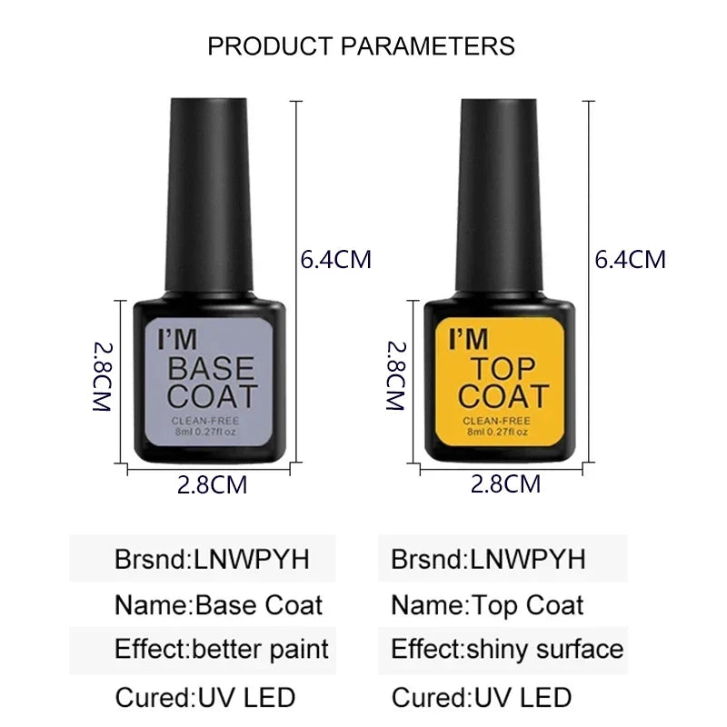 Nail Art Kit With 4 Pcs/Set Base Coat And Top Coat LED Light Curing Quick-drying Transparent Glossy Mirror Lasting Nail Art Gel - Tasawoq