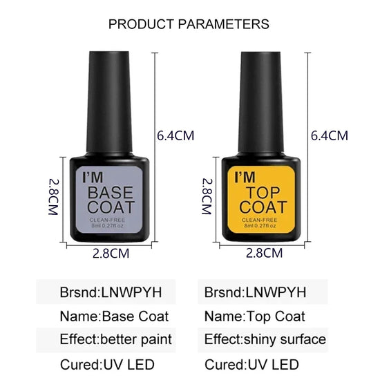 Nail Art Kit With 4 Pcs/Set Base Coat And Top Coat LED Light Curing Quick-drying Transparent Glossy Mirror Lasting Nail Art Gel - Tasawoq