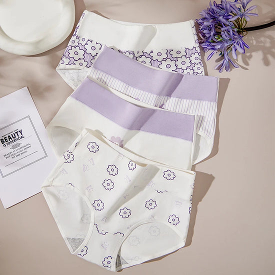 4Pcs/Set Cotton Panties Women High Waist Slimming Underwear Cute Print Young Girls Briefs Plus Size M-4XL Soft Female Lingerie - Tasawoq