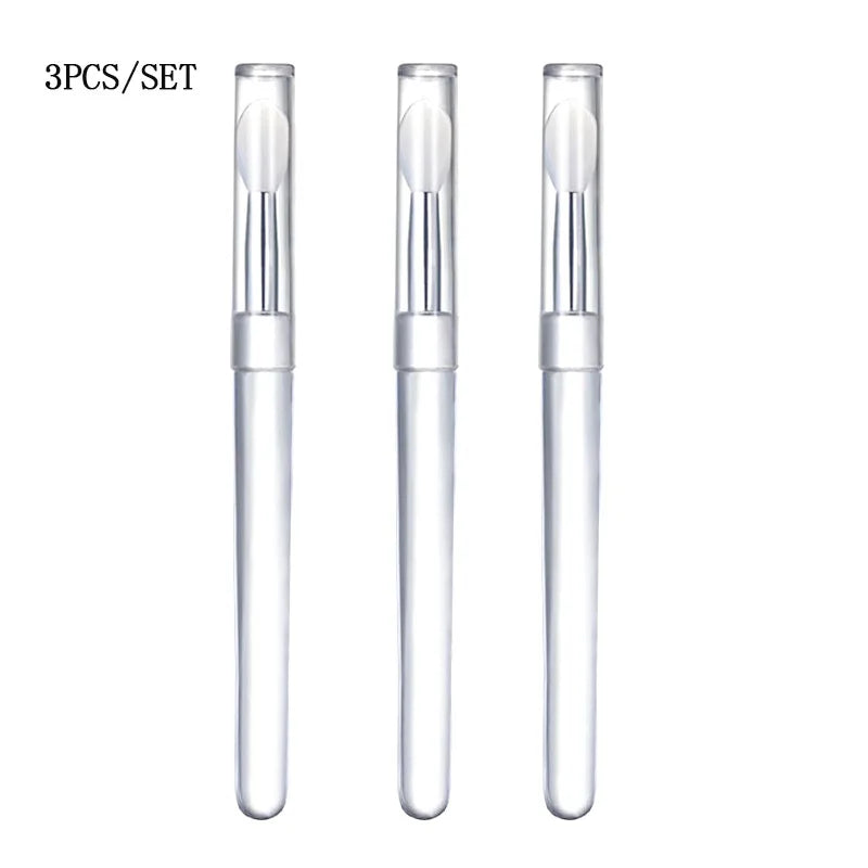 1/3/5pcs Flat Silicone Applicator Sticks Reusable Lip Brush With Cover For Dust Prevention Silicone Nail Powder Applying Tools - Tasawoq