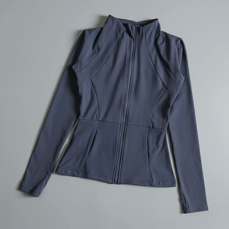 New yoga wear ladies coat round high elastic loose exercise yoga fitness long sleeve stand-up collar yoga tops - Tasawoq