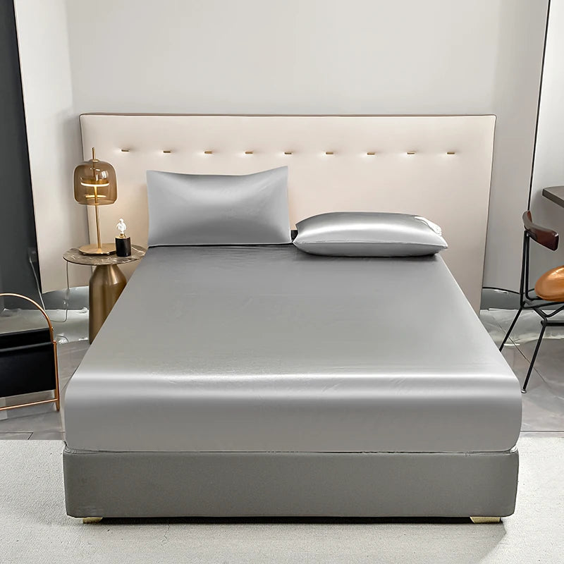 1Pc Waterproof Fitted Bed Sheet With Elastic Band Black Golden White Anti-slip Adjustable Mattress Cover (Pillowcase Need Order) - Tasawoq