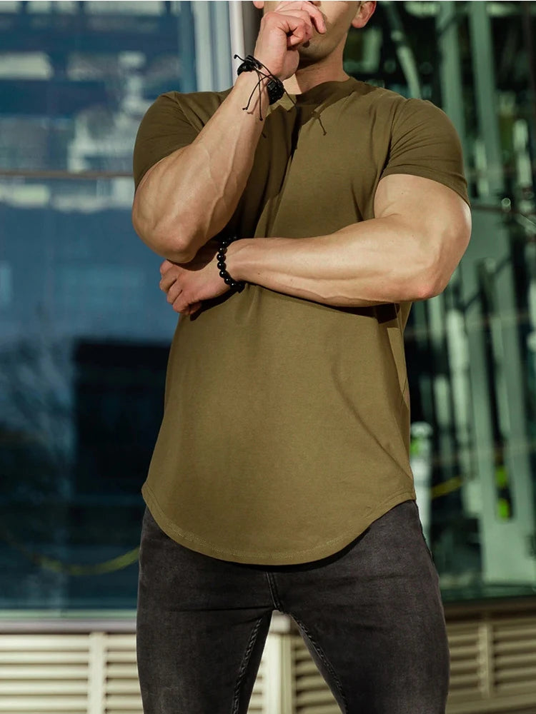 Muscle Fitness T-shirt Summer Men's Athleisure Workout short sleeve T-shirt High Quality cotton Men T-shirt Gym Sport Shirt Tops - Tasawoq