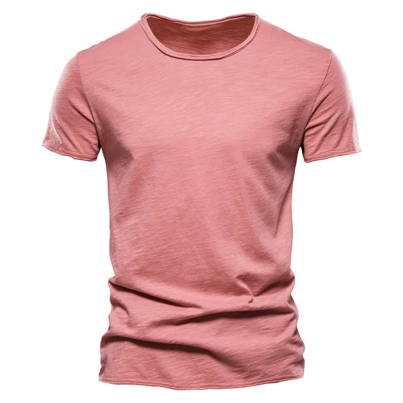 AIOPESON 100% Cotton Men T-shirt V-neck Fashion Design Slim Fit Soild T-shirts Male Tops Tees Short Sleeve T Shirt For Men - Tasawoq