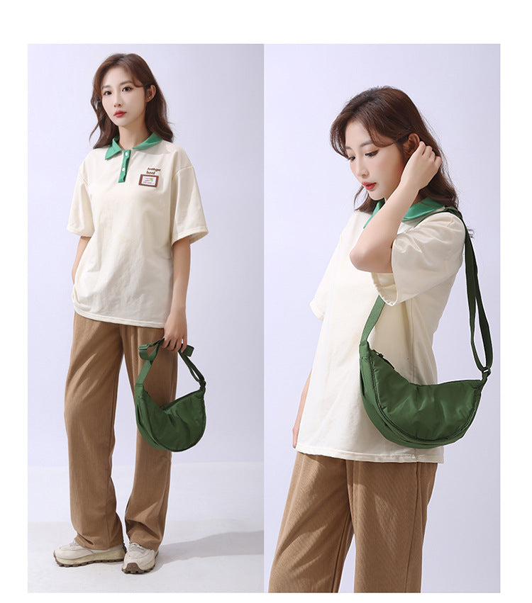 Solid Color Women's Portable Shoulder Bag Simple Female Nylon Cloth Padded Crossbody Bags Travel Purse Handbags Messenger Bag - Tasawoq