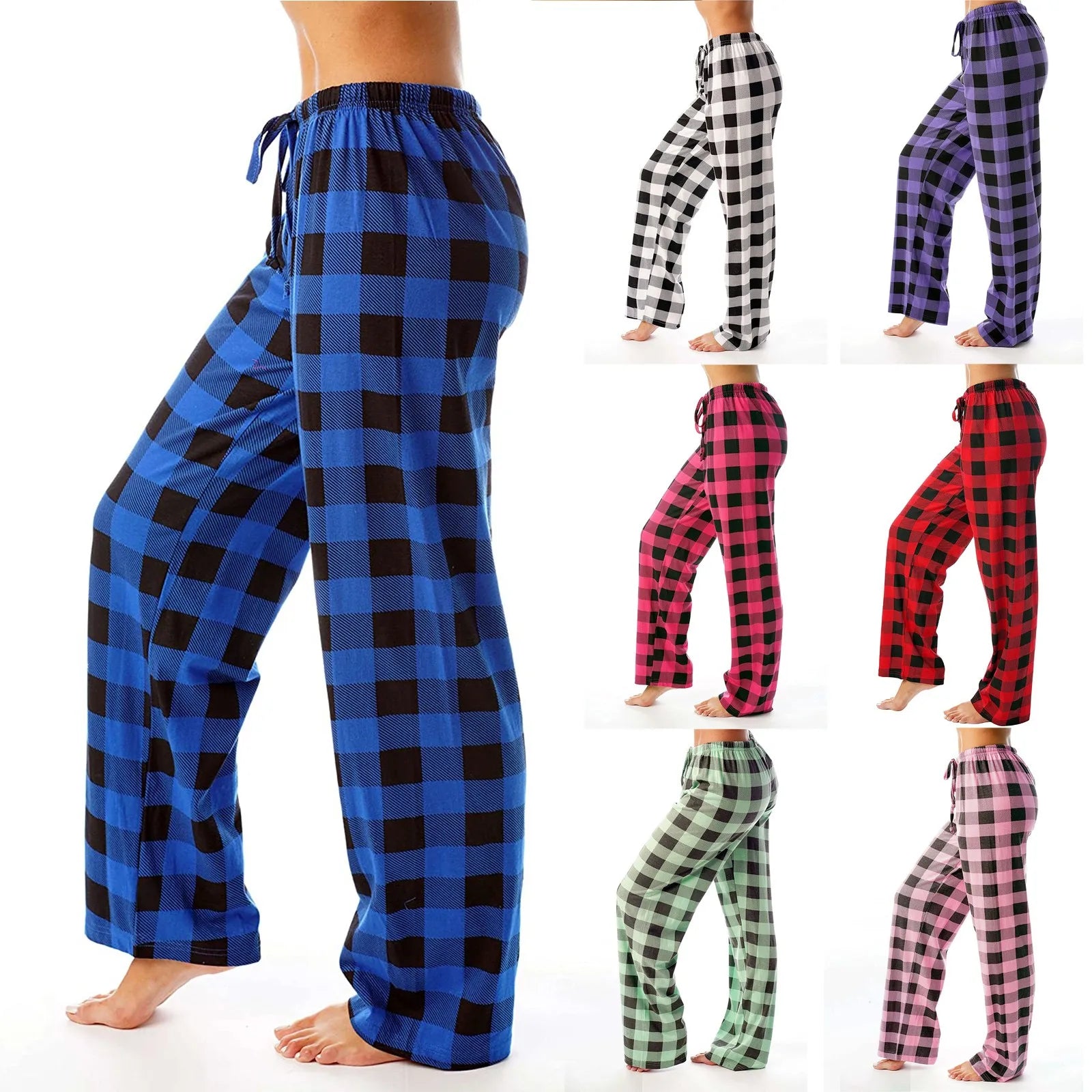 Women Christmas Pajama pants Autumn Winter Plaid Printed Pants Fashion Casual Wide Leg Pants Clothing Streetwear - Tasawoq