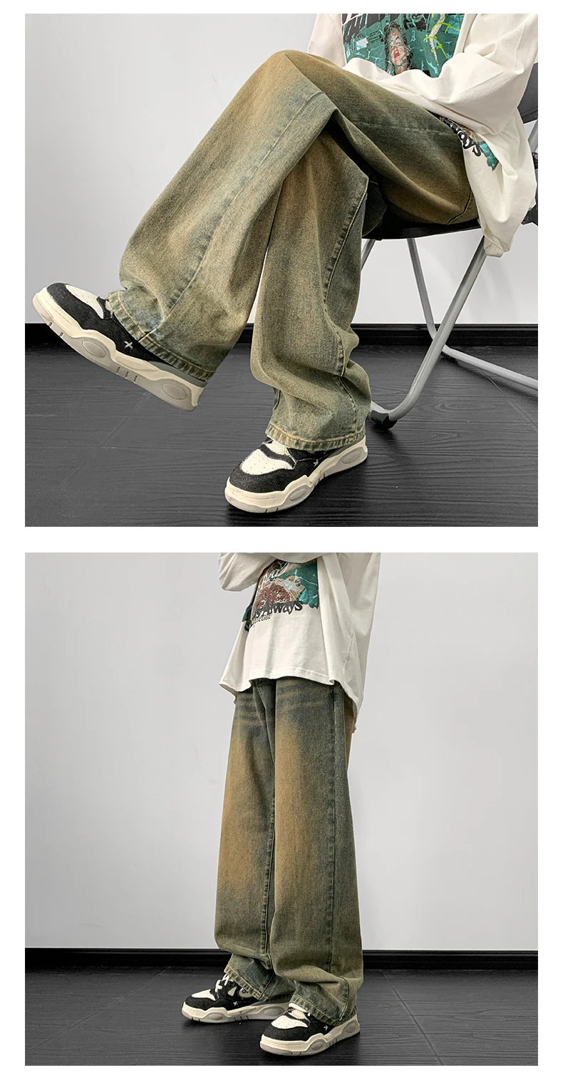 Jeans men Wide Leg Jeans Male Loose Straight Denim Pants 2025 Autumn Harajuku Vintage Blue Jean Trouser Streetwear Clothes