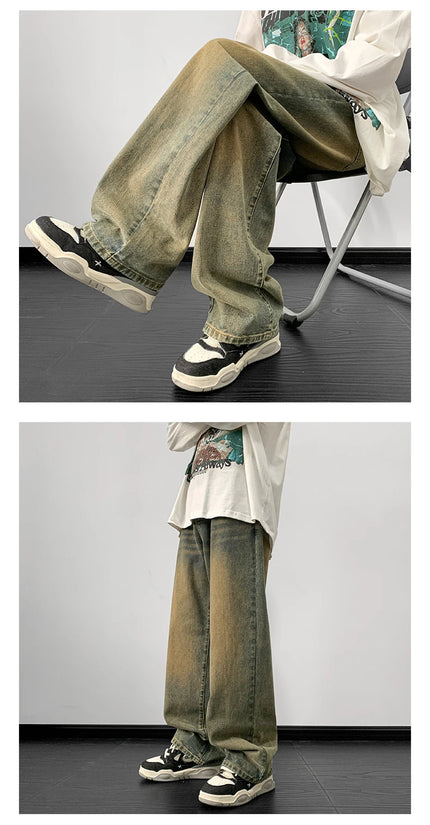 Jeans men Wide Leg Jeans Male Loose Straight Denim Pants 2025 Autumn Harajuku Vintage Blue Jean Trouser Streetwear Clothes