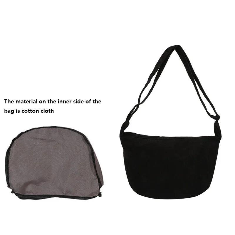 Corduroy Shoulder Bag Minimalist Crossbody Bag Women's Handbags Fashion Fabric Underarm Bag Solid Color Zipper Female Handbag - Tasawoq