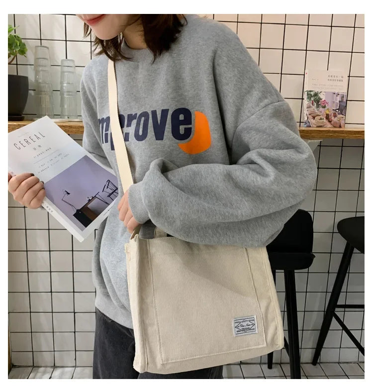 Women Handbag Simple Corduroy Portable Large Capacity HandBag Ins Fashion Trend Small Square Handbag Single Shoulder Bags - Tasawoq