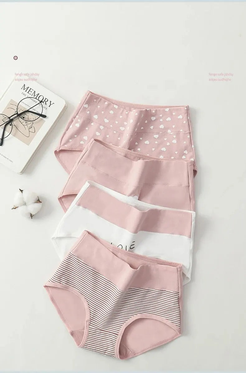4Pcs Women's Panties High Waist Underwear Fashion Print Girls Briefs Breathable Cotton Panty Plus Size M-5XL Female Lingerie - Tasawoq