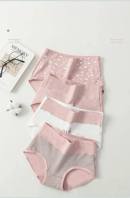 4Pcs Women's Panties High Waist Underwear Fashion Print Girls Briefs Breathable Cotton Panty Plus Size M-5XL Female Lingerie - Tasawoq