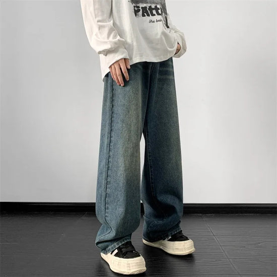 Jeans men Wide Leg Jeans Male Loose Straight Denim Pants 2025 Autumn Harajuku Vintage Blue Jean Trouser Streetwear Clothes