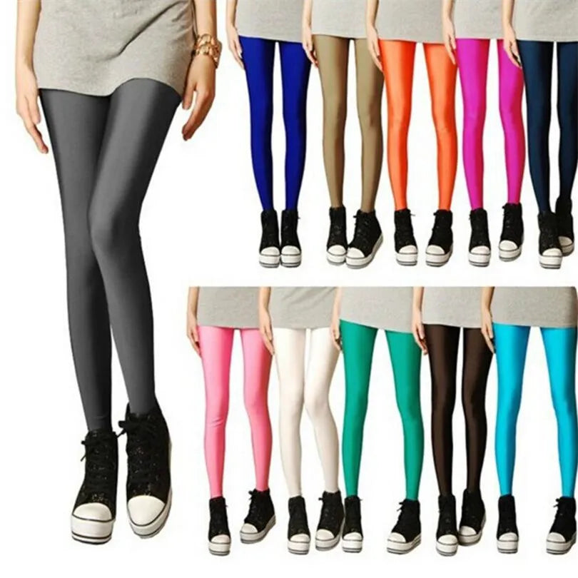New Spring Solid Candy Neon Leggings for Women High Stretched Female Legging Pants Girl Clothing Leggins Plug Size - Tasawoq