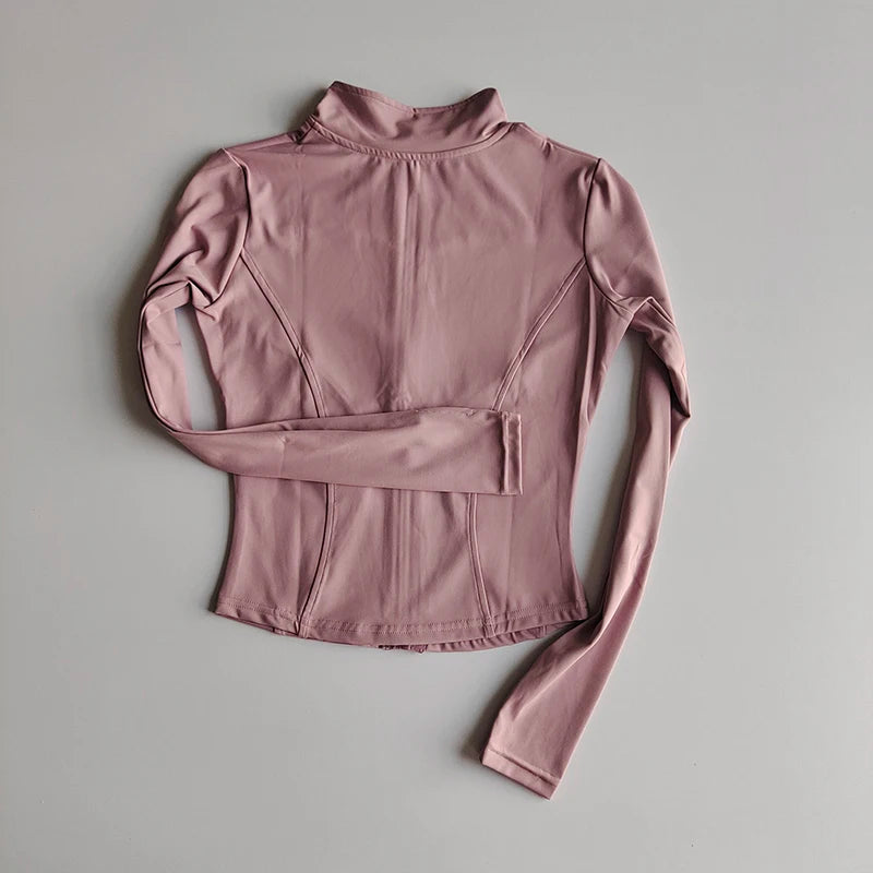 Outdoor Sports Long Sleeved Women Slim Yoga Clothes Quick Dry Zipper Cardigan Stand Up Collar Jacket Running Fitness Jacket Top - Tasawoq