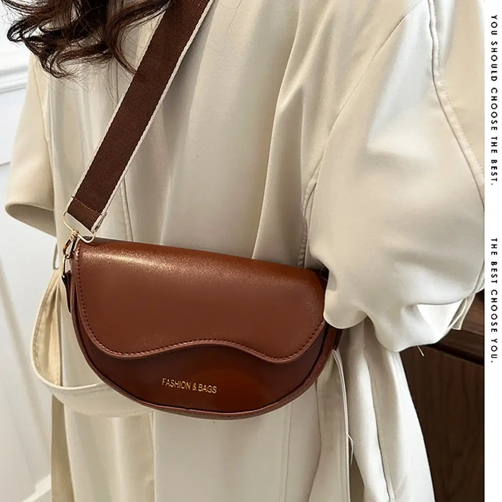 Women Vintage Solid Color Flap Small Saddle Shoulder Underarm Bag Fashion PU Leather Wide Strap Crossbody Bag Shoulder bag zwq - Tasawoq
