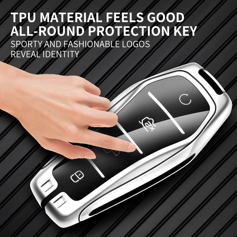 Zinc Alloy Leather Car Key Case Cover Holder Protector Shell for BYD Qin Plusdmi Atto 3 Han EV Dolphin Auto Interior Accessories