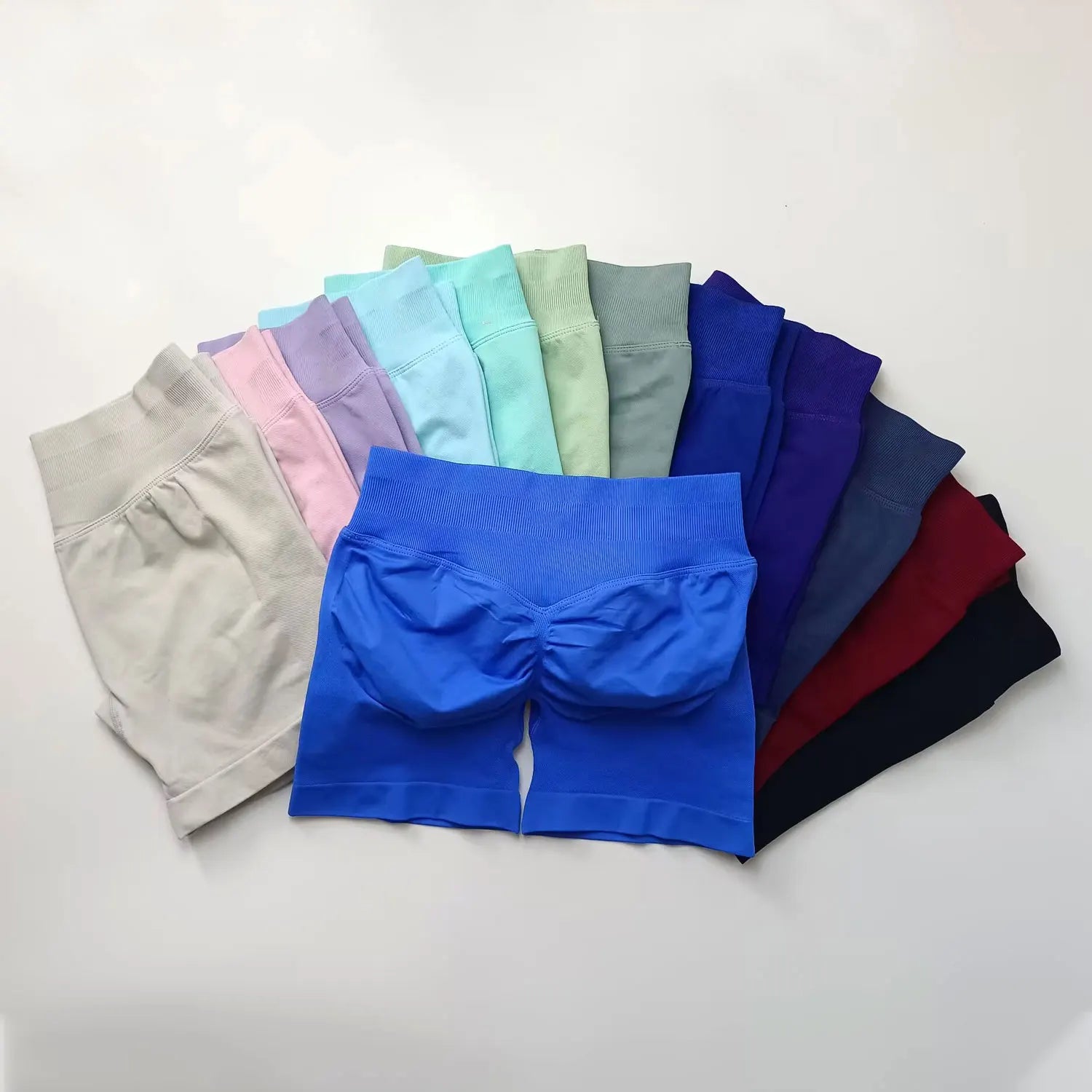 NCLAGEN Impact Shorts Women Fitness Sports Biker 4.5" Low Ribbed Band Gym Shorts Workout Scrunch Butt Yoga Seamless Leggings - Tasawoq