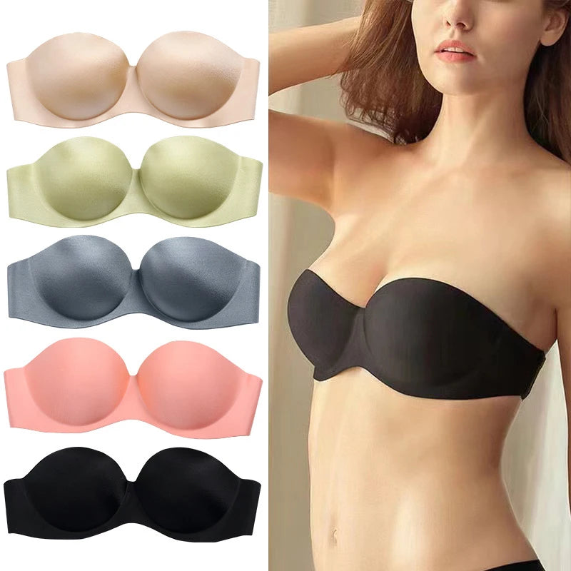 FINETOO Front Closure Sexy Push Up Bra Women Invisible Bras Underwear Lingerie For Female Brassiere Strapless Seamless Bralette - Tasawoq