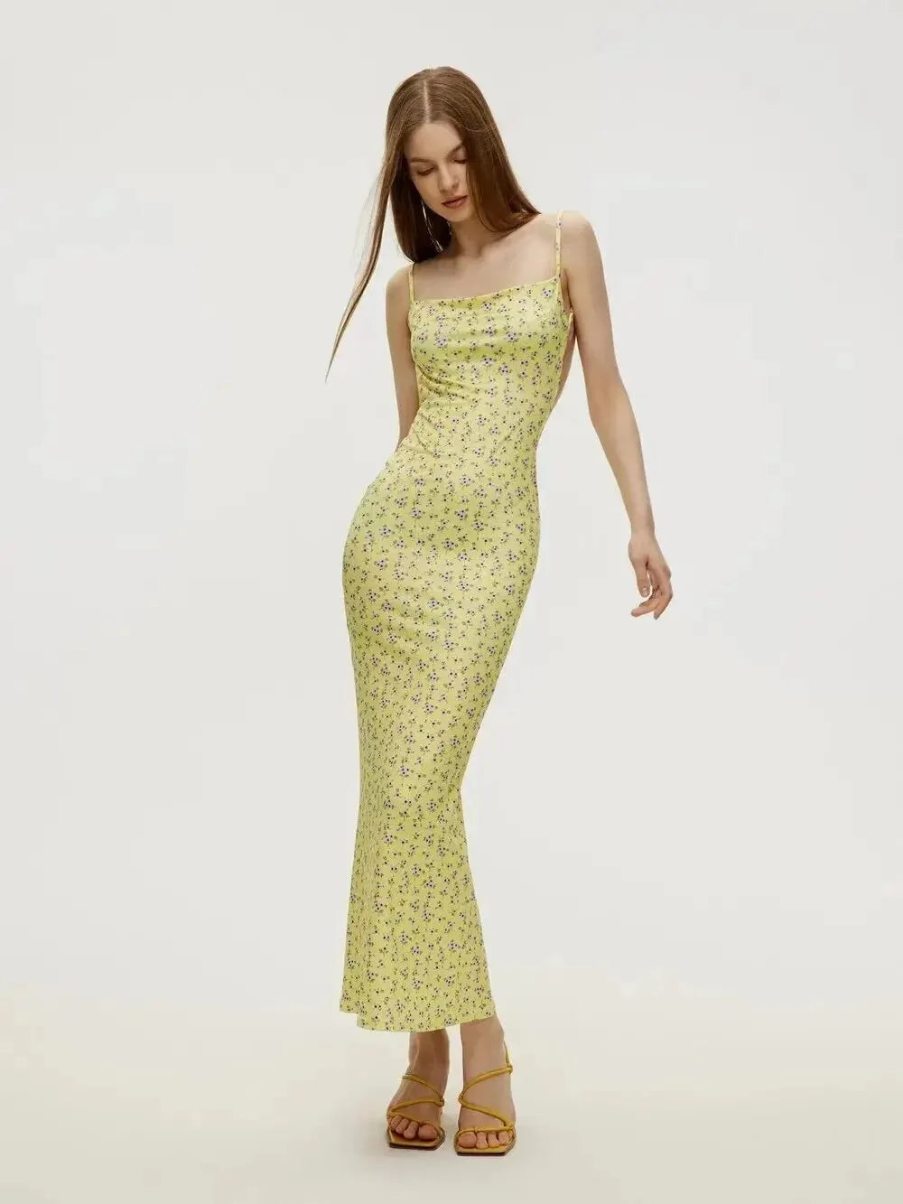 Long Floral Suspender Dress Nsummer Sexy Backless Slimming Beach Dress Fashionable Simple Printed Banquet Women's Clothing - Tasawoq