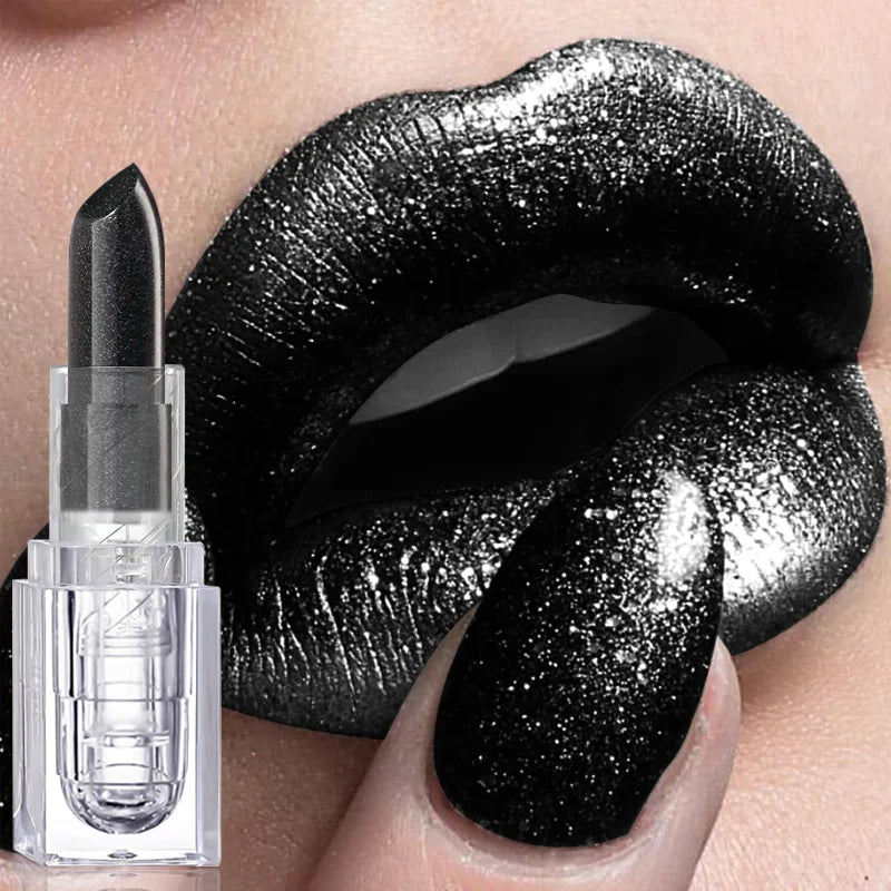 Waterproof Glitter Lipstick Sexy Black Lip Gloss Shiny Lip Tint Cosmetics Halloween Lips Makeup - Tasawoq