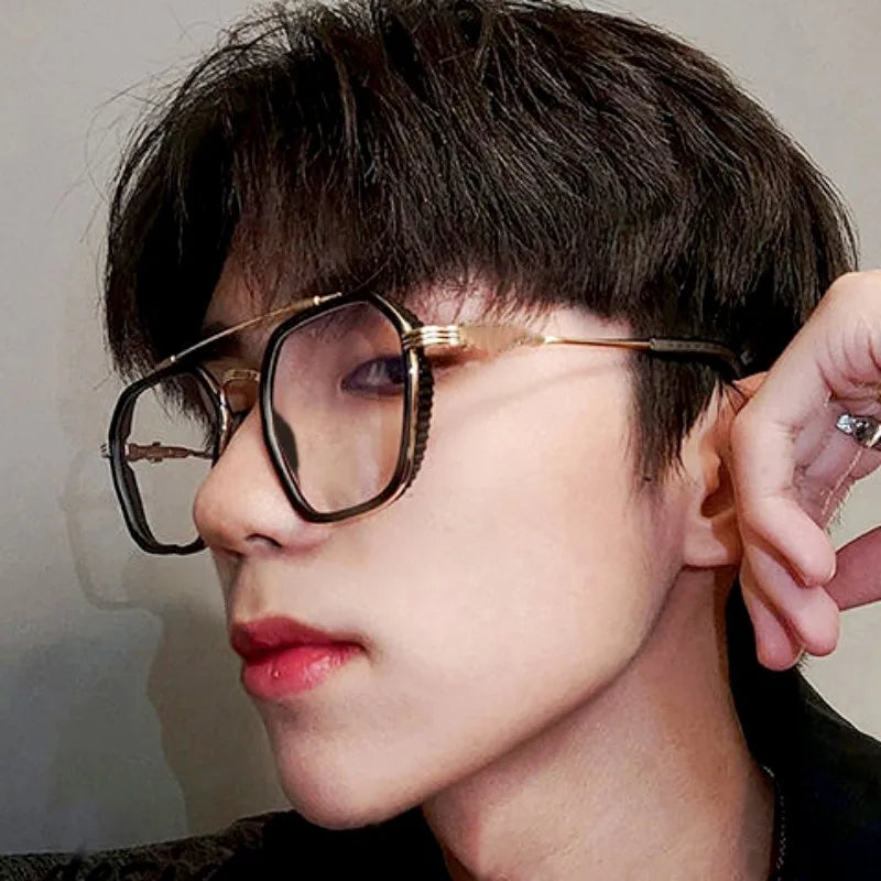 2024 New Fashion Men Sunglasses Oversized Frame Women Anti-blue Light Transparent Glasses UV400 Eyewear Flat Mirror Eyeglass - Tasawoq