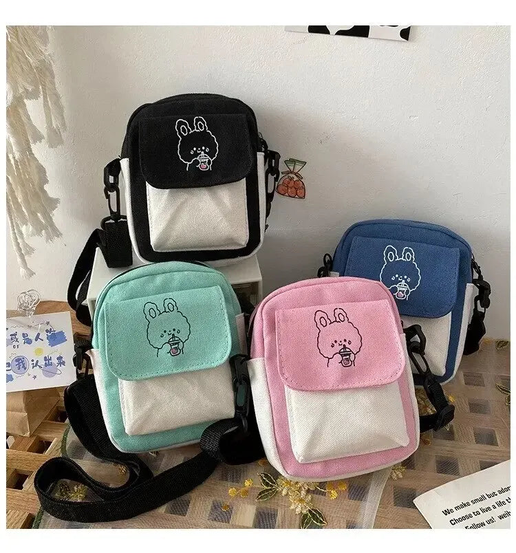Cute Canvas One Shoulder Womens Bag Little Rabbit Korean Version Fashion Crossbody Bag Female Student Cotton Womens Handbag - Tasawoq