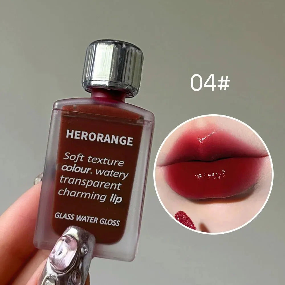 Lightly Glass Water Gloss Herorange Lip Glaze Mirror Moisturizing Plump Lips Not Easy To Stick To The Cup Long-Lasting Makeup - Tasawoq