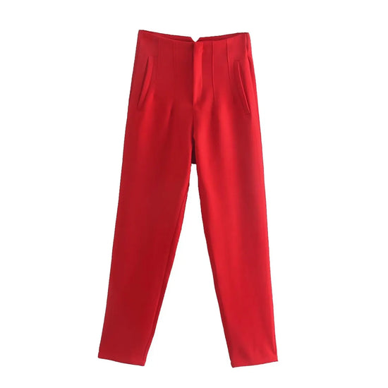 Willshela Women Fashion Straight Pants High Waist Front Zipper Trousers Vintage Full Length Female Chic Lady - Tasawoq