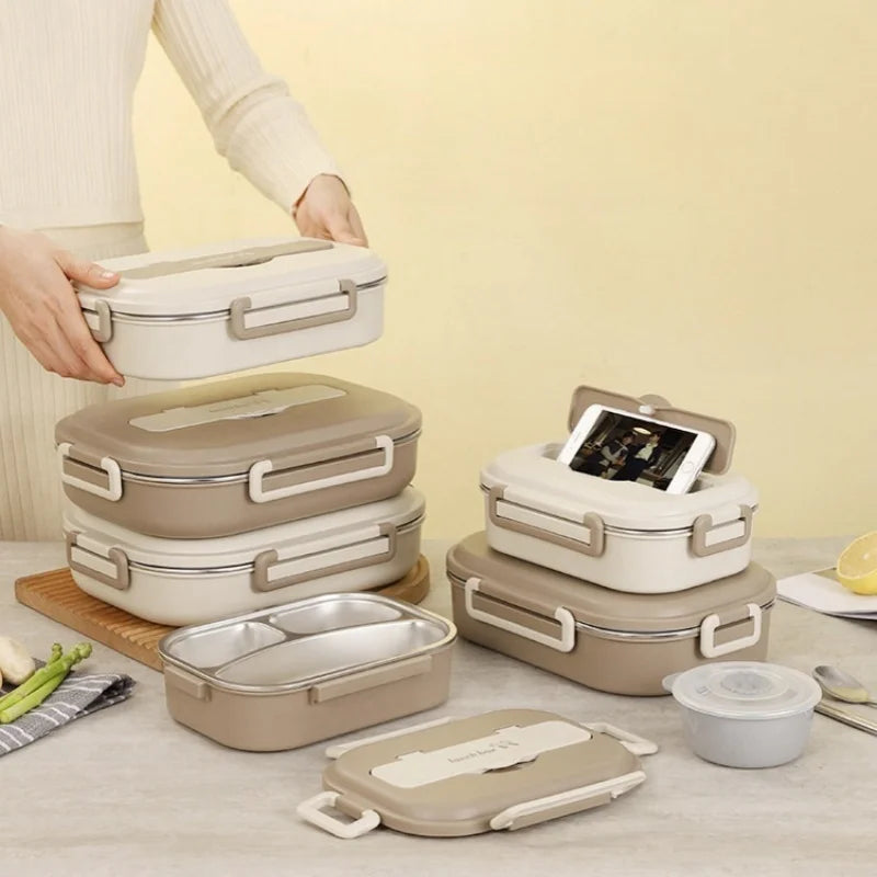 304 Stainless Steel Insulated Lunch Box Office Workers Sealed Portable Lunch Box with Bag Students Kids Commercial Bento Box Set