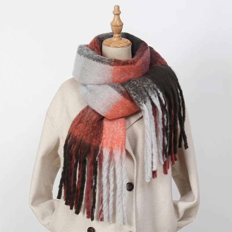 2025 Winter Thick Warm Scarf Women Cashmere Shawl and Wraps Pashmina Neckerchief Bufanda Female Rainbow Hairy Tessel Echarpe New - Tasawoq
