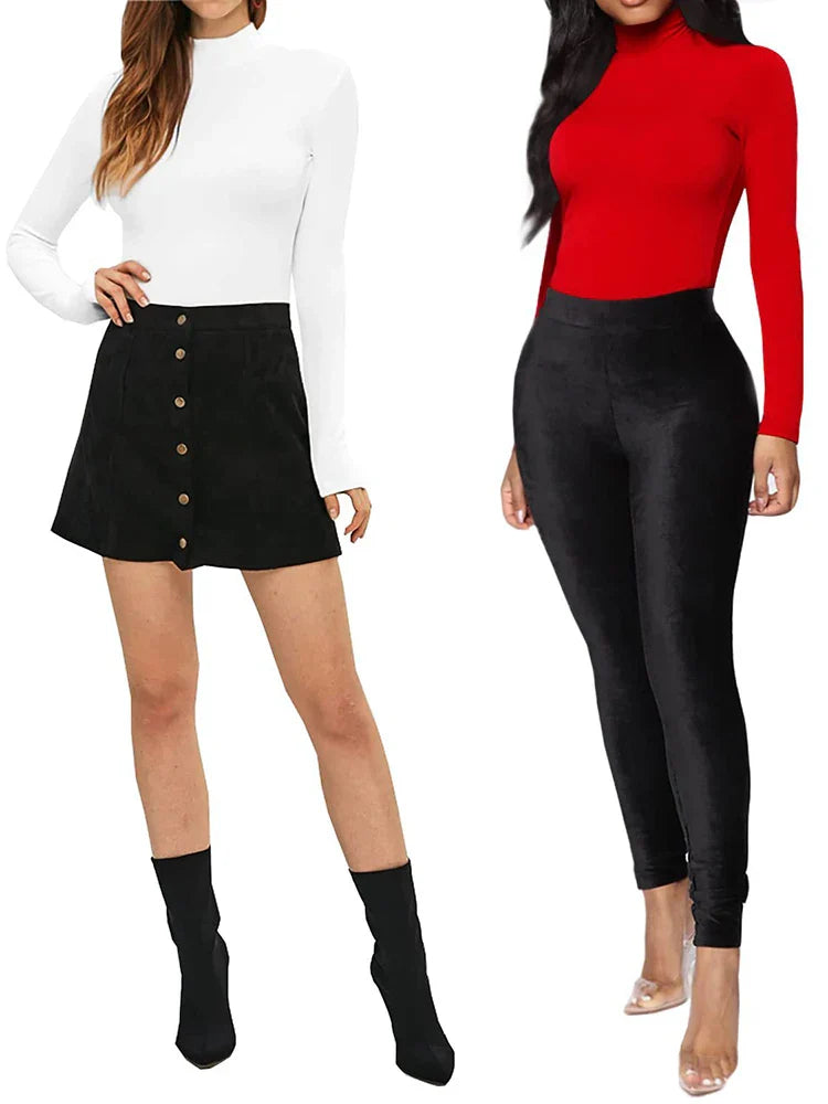 European and American casual women's standing neck solid color bottom top autumn sexy slim fitting long sleeved jumpsuit - Tasawoq