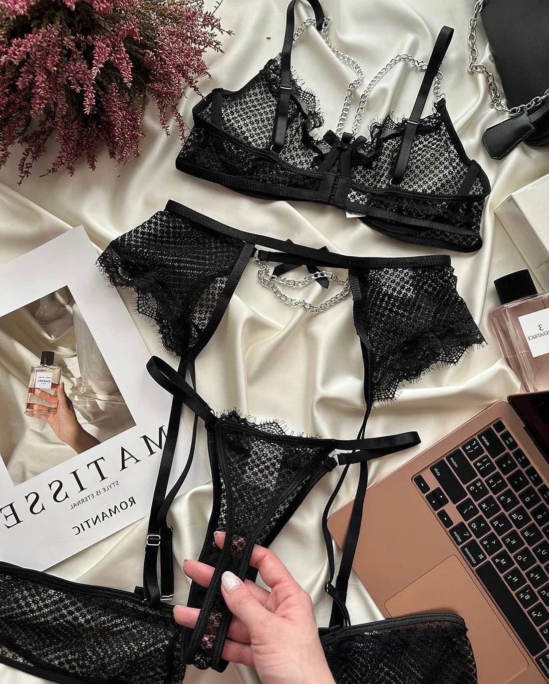 Lingerie Underwear Bras Sets Lace Garter Lingerie Women Intimates 2024 Underwire Bra And Panty Thongs Ladies Underwear Set - Tasawoq