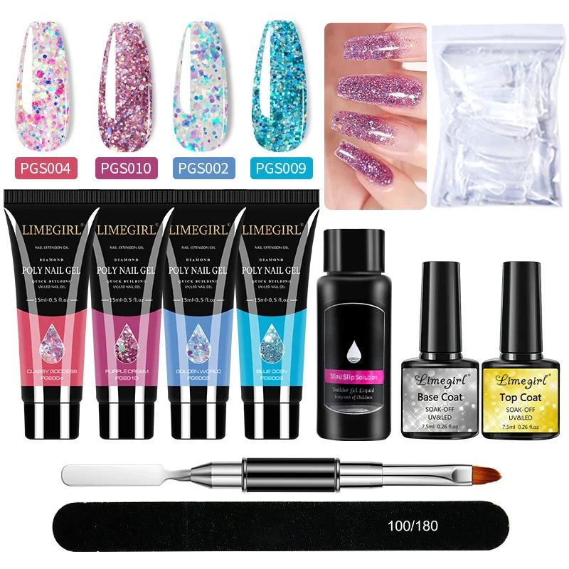 Nail Art Limegirl Kit Poly Nail Gel Extending Soaking Gel Kit Nail Art Acrylic Gel Varnish Kit For Novices Semi Permanent Gel So - Tasawoq