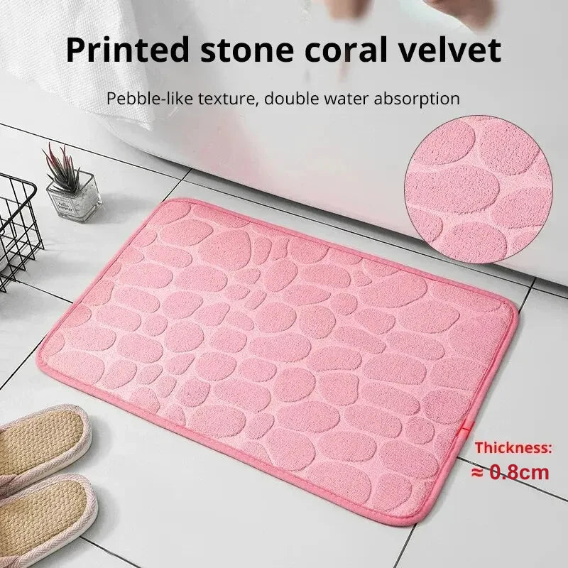1pc embossed fiber carpet, bathroom living room anti slip mat, pebble floor mat, household items - Tasawoq