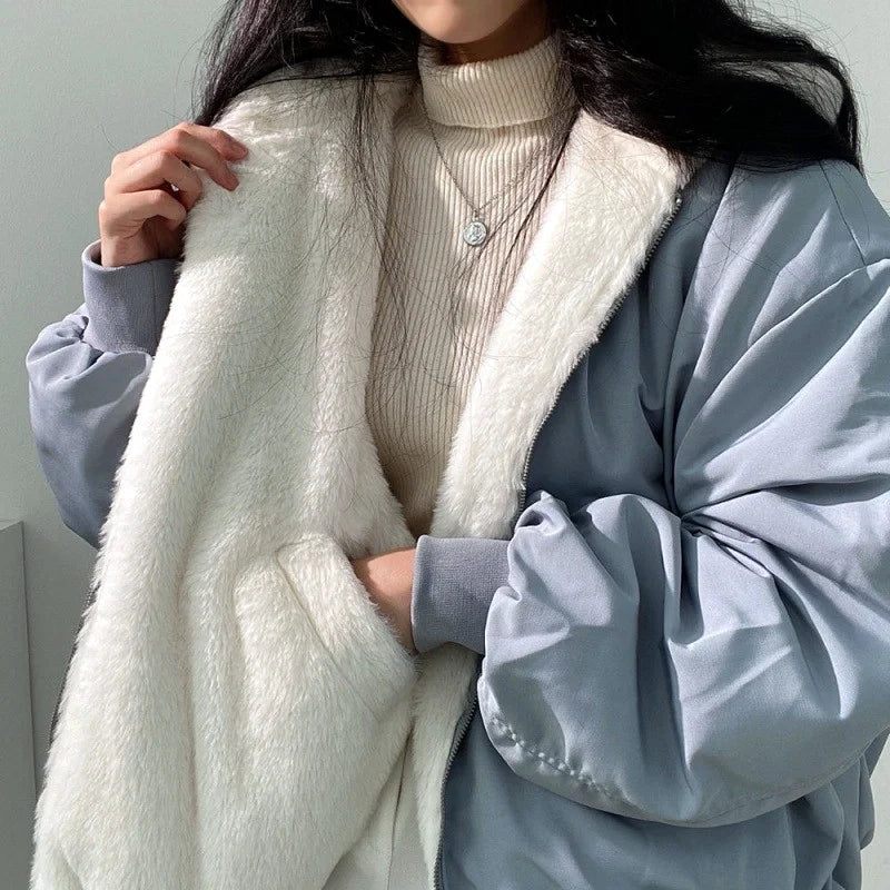 New Jackets for Women Thick Warm Parkas Oversized Double Sided Hooded Coat Korean Fashion Casual Loose Zip Up Jackets Coat Women - Tasawoq