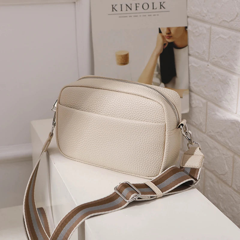 Fashion Hit Color Shoulder Bags for Women Female PU Leather Crossbody Messenger Bags Small Handbag Wide Strap Purse - Tasawoq