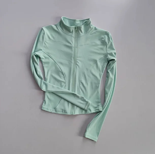 Outdoor Sports Long Sleeved Women Slim Yoga Clothes Quick Dry Zipper Cardigan Stand Up Collar Jacket Running Fitness Jacket Top - Tasawoq