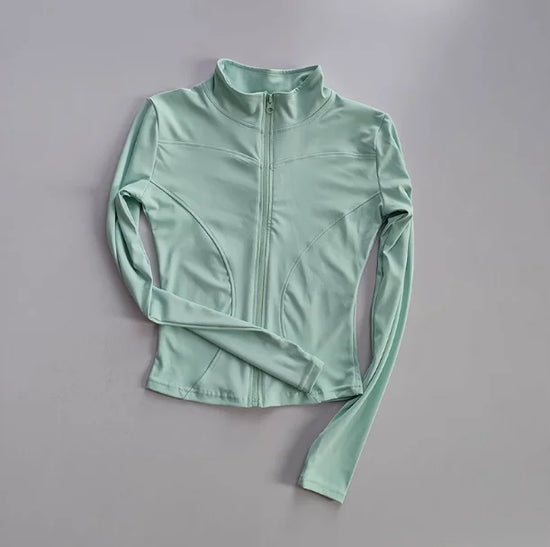 Outdoor Sports Long Sleeved Women Slim Yoga Clothes Quick Dry Zipper Cardigan Stand Up Collar Jacket Running Fitness Jacket Top - Tasawoq