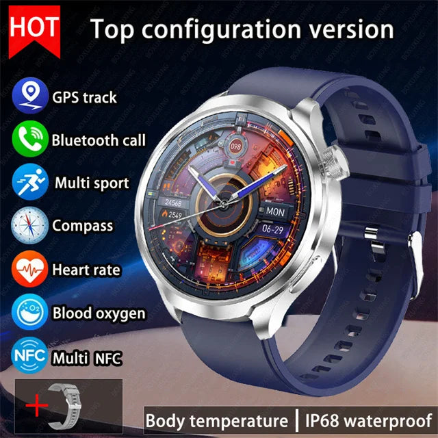 New 1.85"AMOLED HD Smart Watch Men GPS Outdoor Sports Compass Waterproof Watches NFC Health Monitor Bluetooth Call Smartwatch - Tasawoq