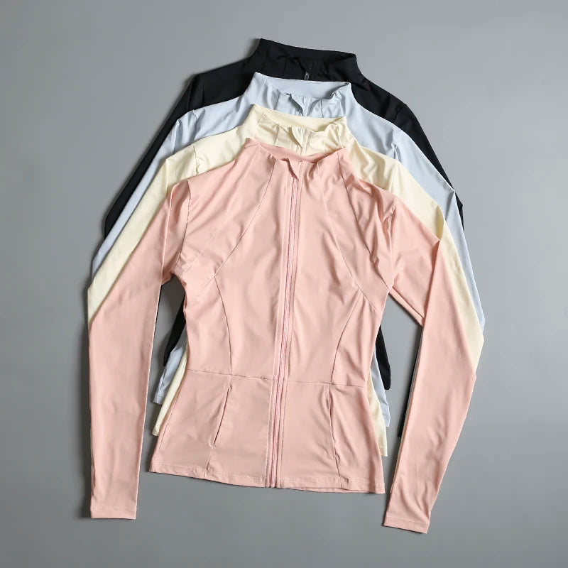 New yoga wear ladies coat round high elastic loose exercise yoga fitness long sleeve stand-up collar yoga tops - Tasawoq