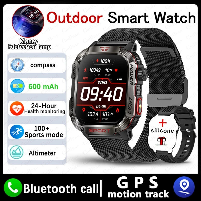 New For Huawei Xiaomi Military GPS Smart Watch Men Flashlight Compass Waterproof Outdoor Sport Tracker Bluetooth Call Smartwatch - Tasawoq