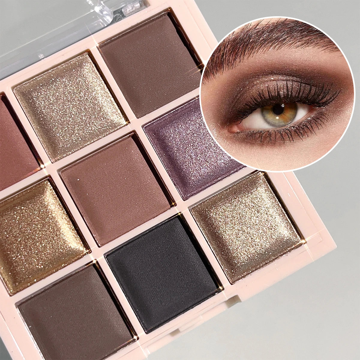 9-Color Eyeshadow Palette with Fine Glitter, Shimmer, Matte, Milk Tea Shades; Mini, Daily Use, Student-Friendly Makeup - Tasawoq