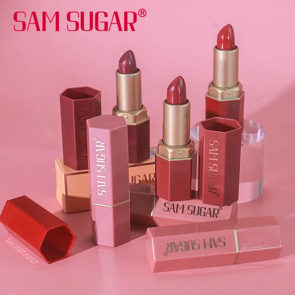 6 Colors Gold Bar Tube Lipstick Matte Texture Pearlescent Glitter Velvet Lipstick Valentine's Day Gift 1PCS - Tasawoq