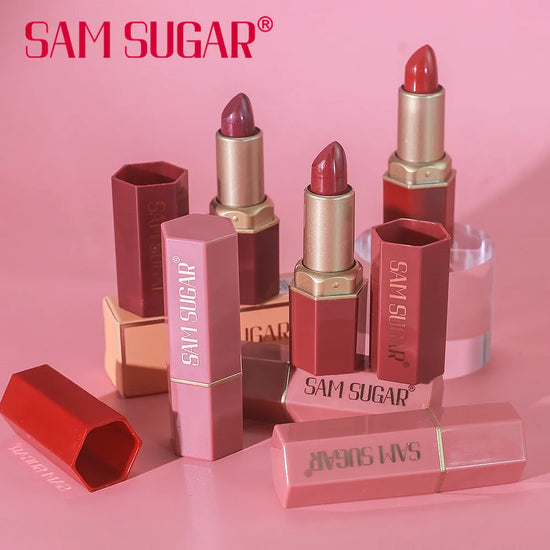 6 Colors Gold Bar Tube Lipstick Matte Texture Pearlescent Glitter Velvet Lipstick Valentine's Day Gift 1PCS - Tasawoq